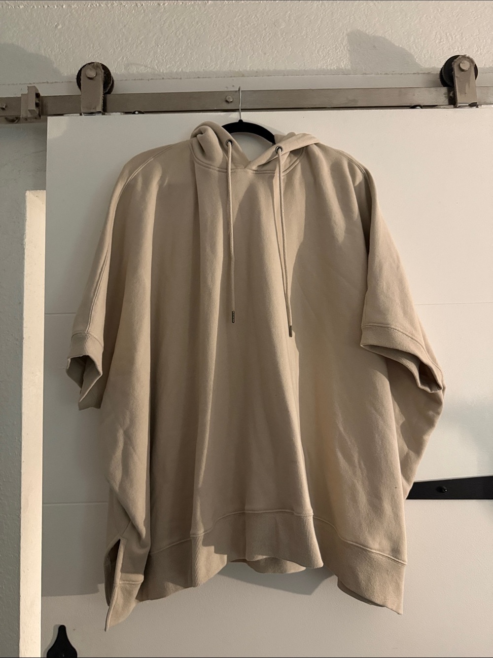 Mono B Oversized Hooded Short-Sleeve Sweatshirt in Taupe